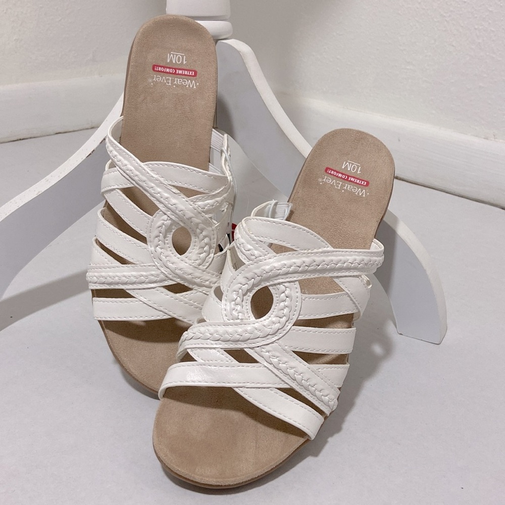 Wear Ever Extreme Comfort Women's White Slides Sz 10 Medium NWT Stylish